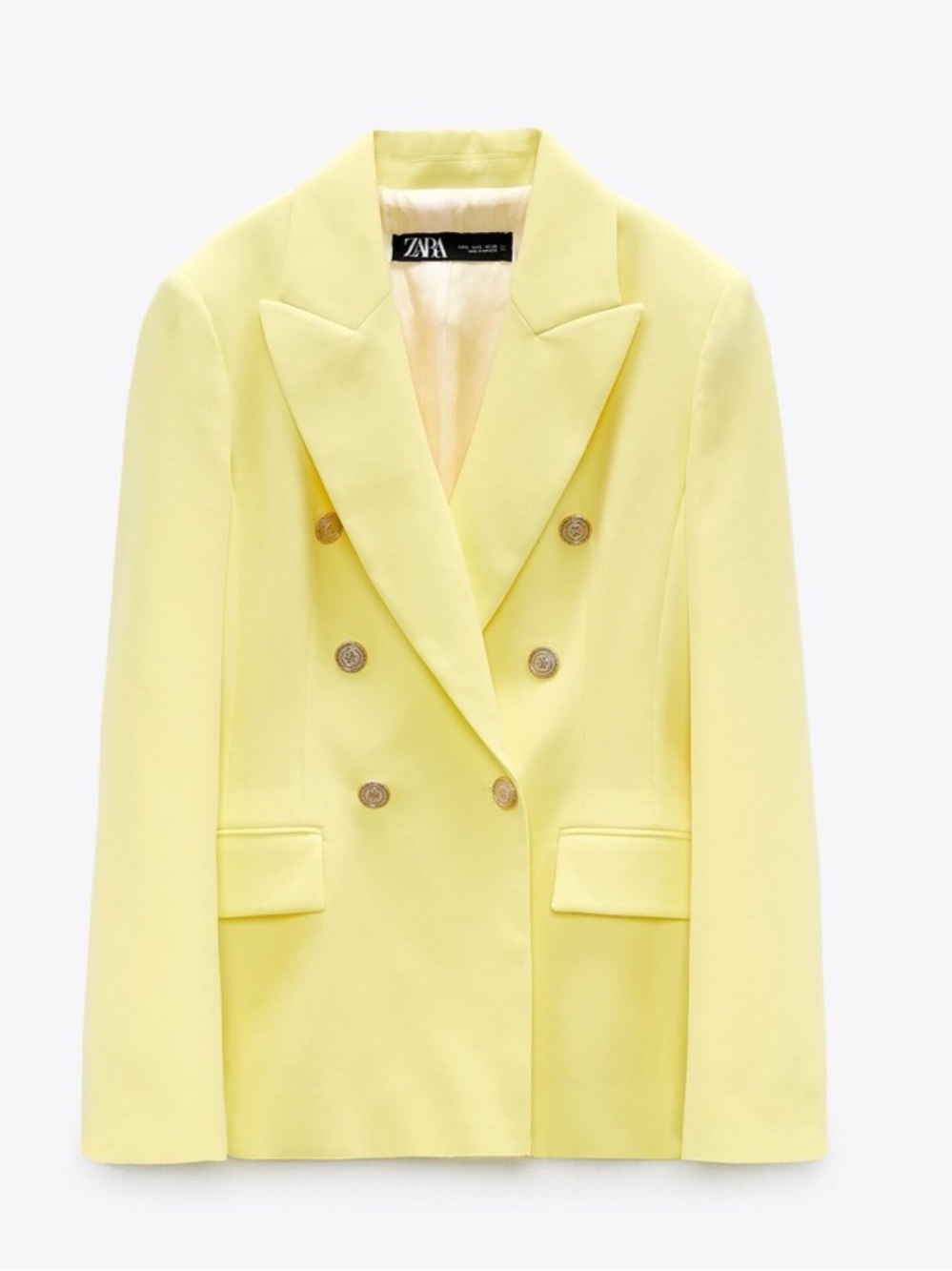 NWT Zara Double-Breasted Women's Blazer Jacket in Pale Yellow Large - Picture 2 of 8